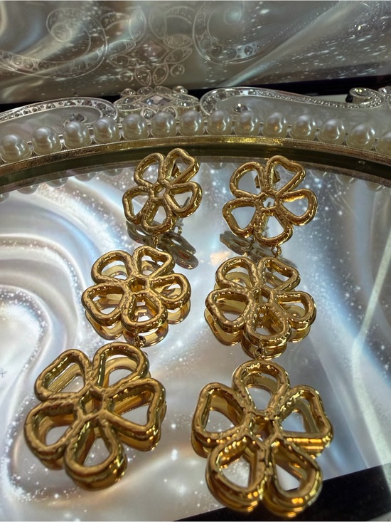 Kenneth Jay Lane Jewelry - Kenneth Jay Lane Gold Floral Triple-Drop Earrings